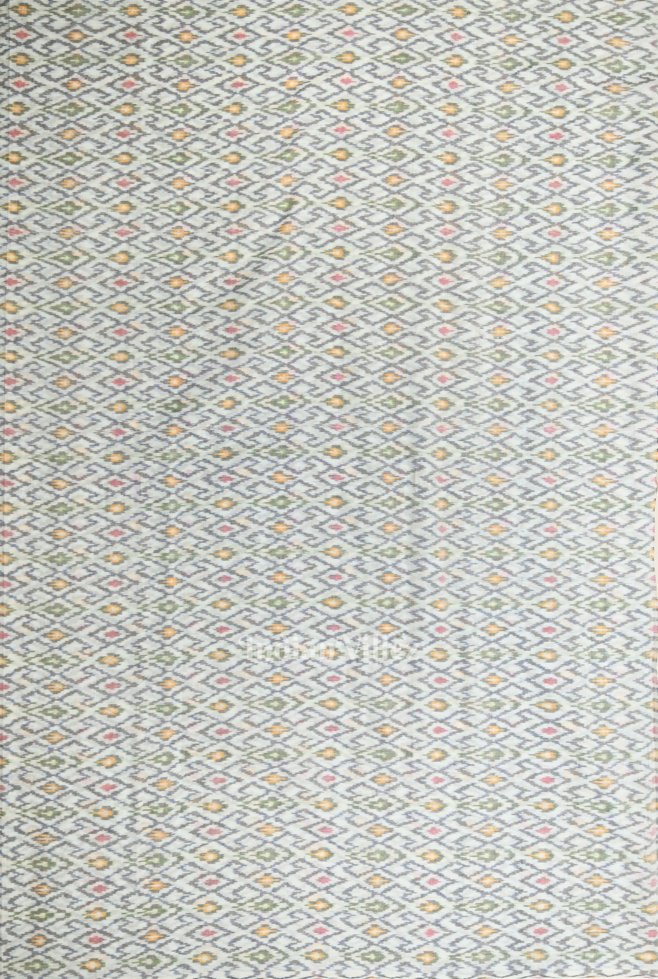 IndianVillèz Off White Pochampally Ikat Silk & Cotton (Sico) Fabric - view 3