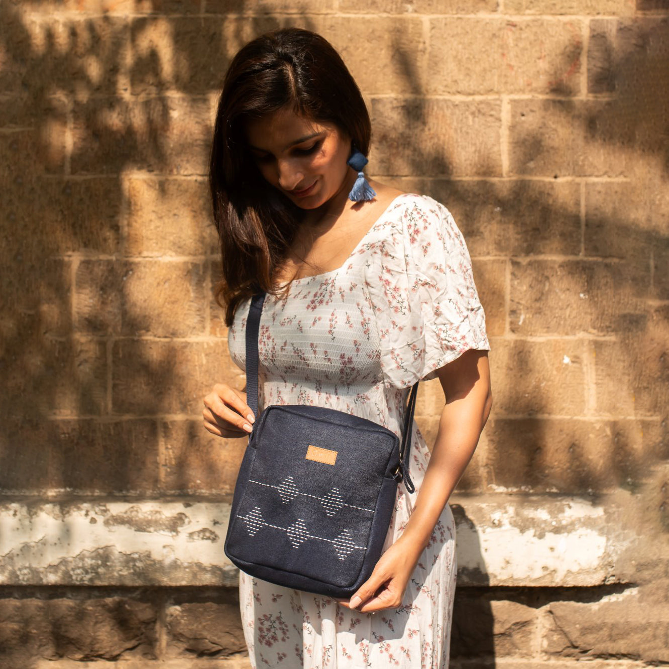 DWIJ Black - Upcycled Kantha Hand Embroidered Breakfree Sling Bag