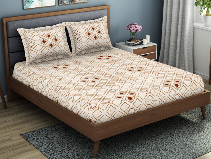 Spaces India Geometric Butter Cream - Beige Polycotton King Size Bedsheet - Wonder Full By Welspun - view 2