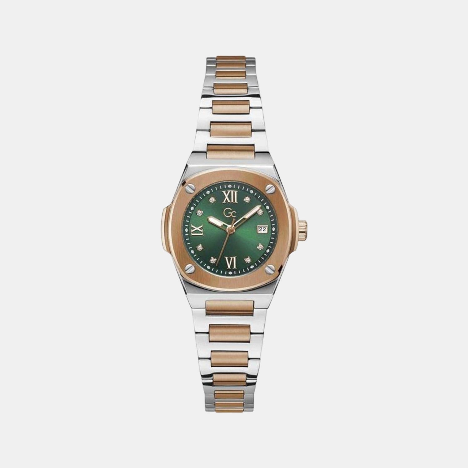 GC Coussin Shape Women Quartz Green Dial Analog Stainless Steel Watch Z12001L9MF