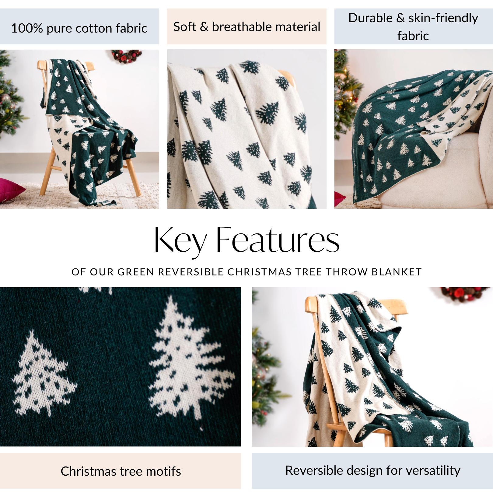Nestasia Green Reversible Christmas Tree Throw Blanket - view 5
