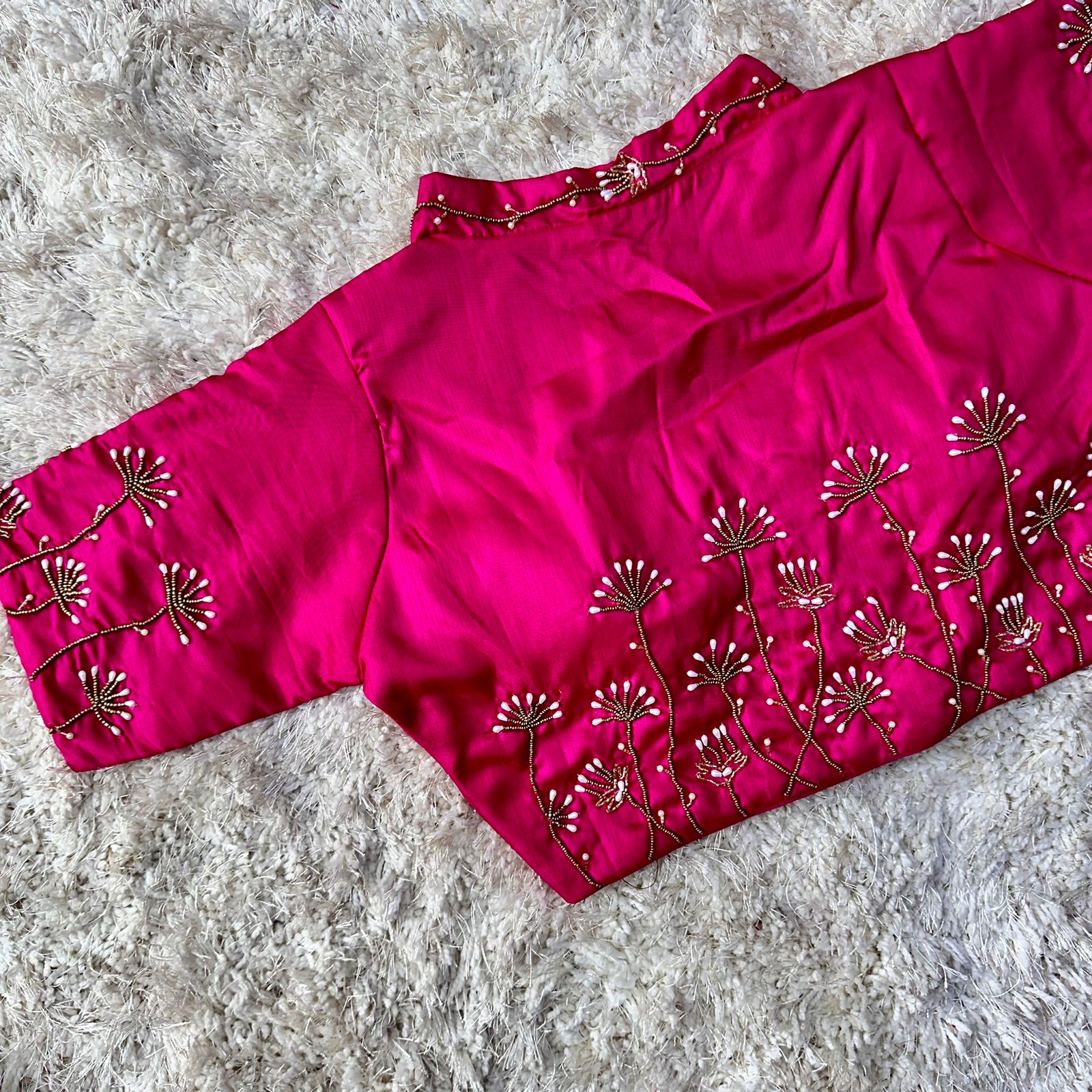 ClothsVilla Pink Pista Silk Blouse with Handwork and Designer Handcrafted Collar - view 2