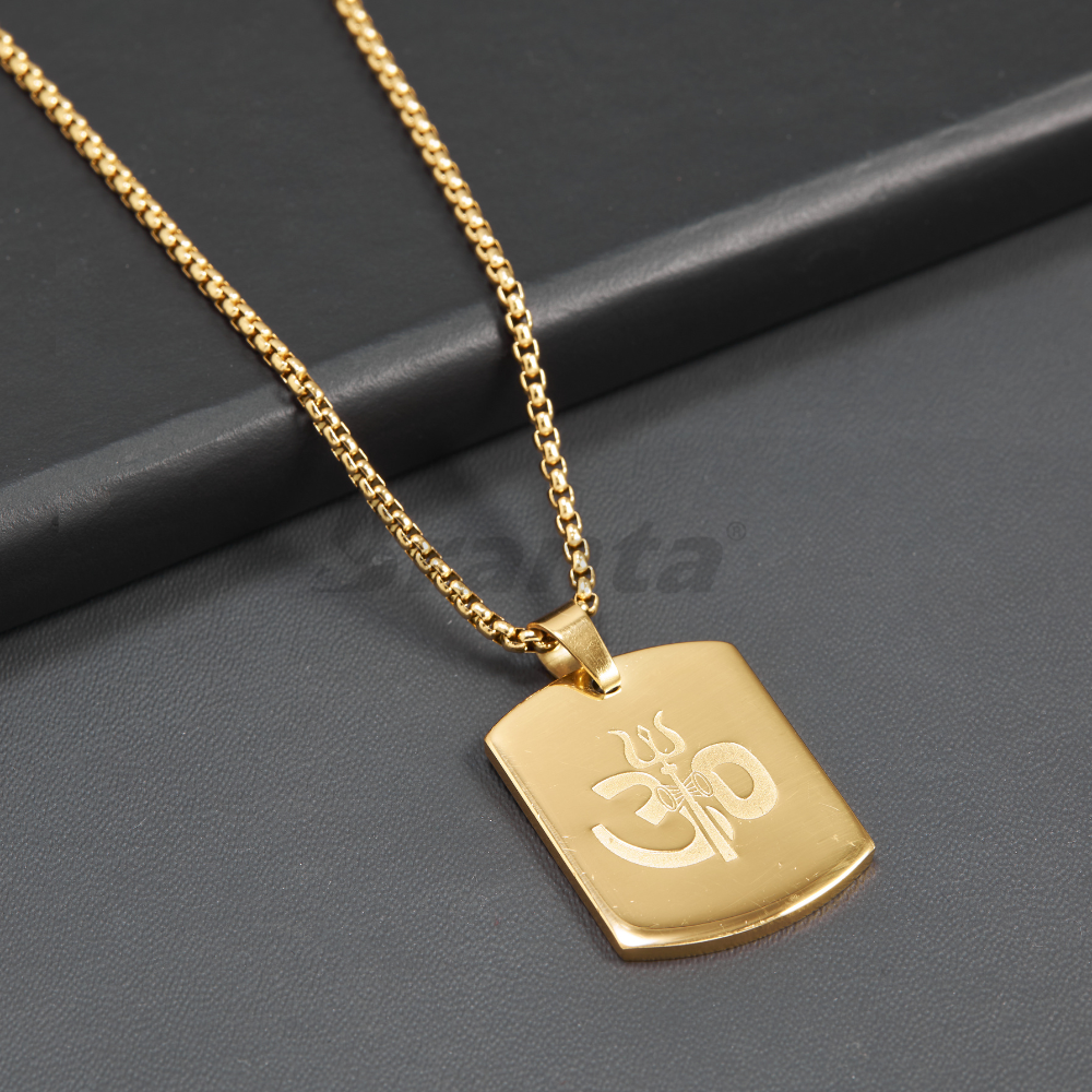 Branta Om Trishul Power Gold Plated Pendant Chain Necklace (23 Inch) - view 2