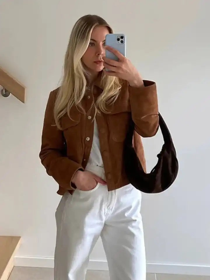 Alamode By Akanksha Leah Vintage Suede Short Coat in Brown