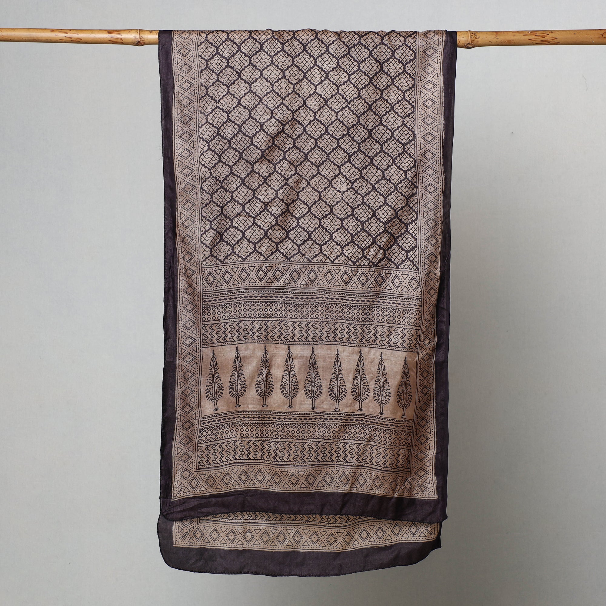 BAGH PRINTS BY MOHAMMED BILAL KHATRI Black - Bagh Hand Block Printed Tussar Silk Stole - view 2