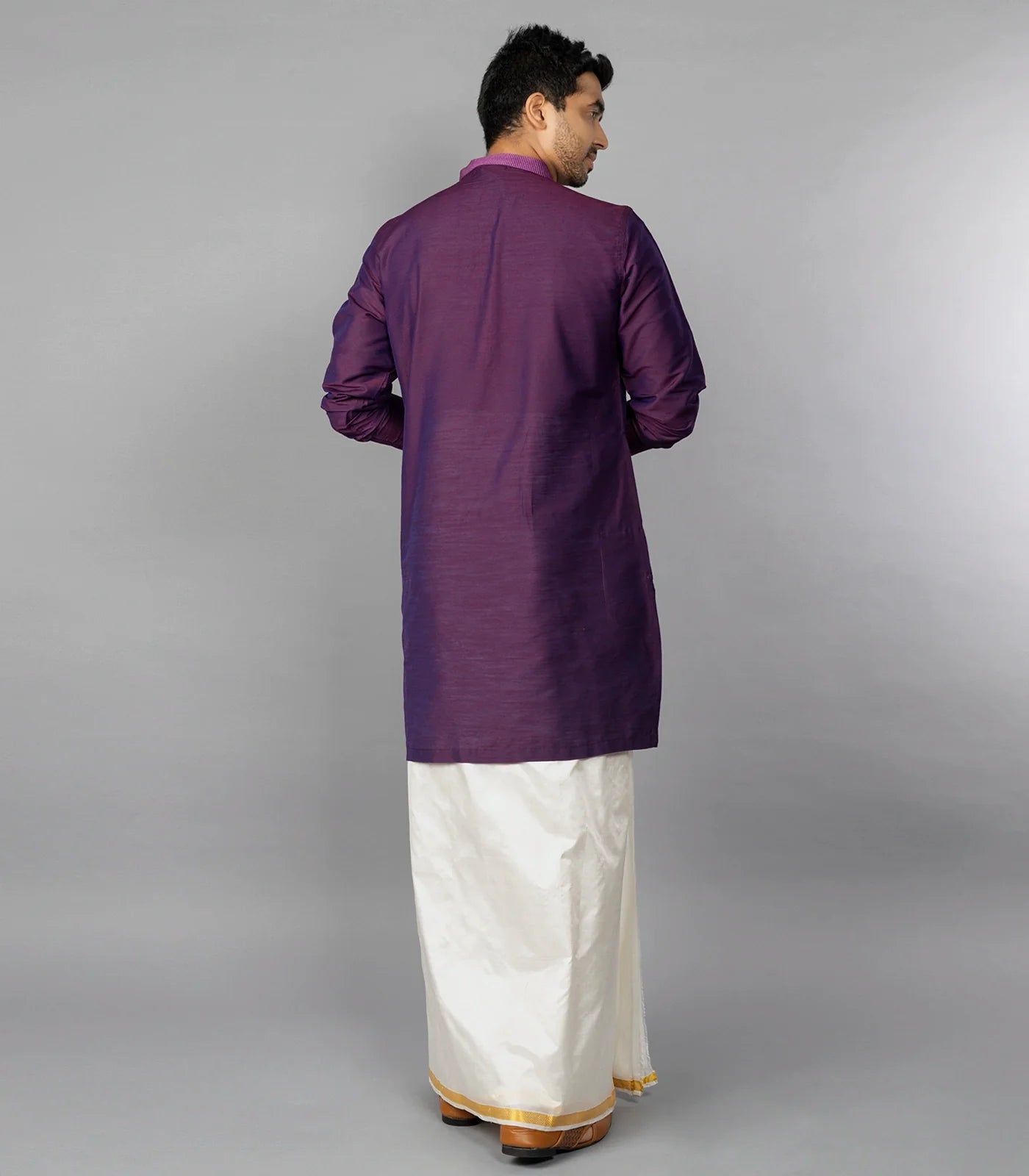 RmKV Royal Violet Kurta With Embroidered Placket-Violet - view 4