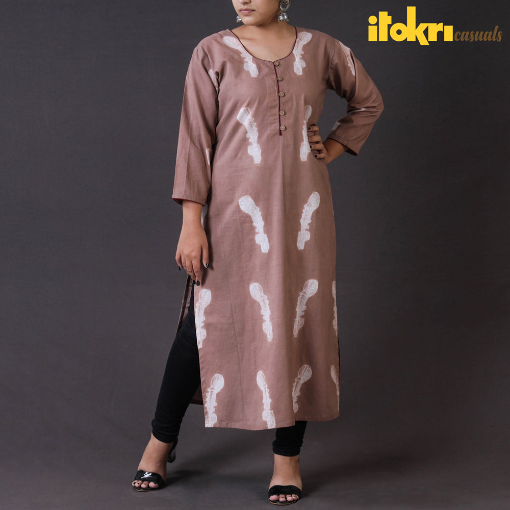 ITOKRI CASUALS Brown - Authentic Shibori Tie-Dye Copper Rose Long Kurta