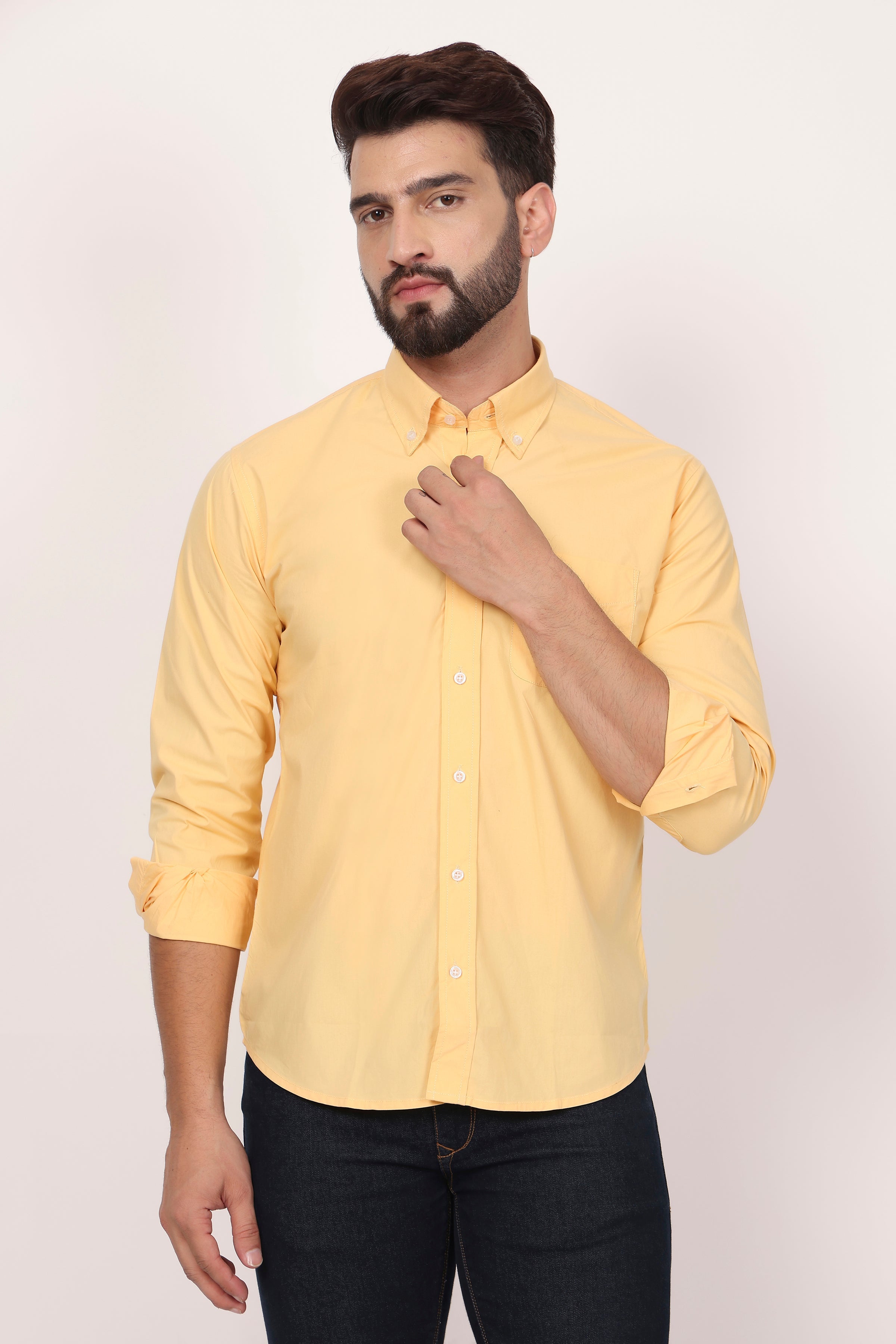 BlackTree New Yellow Down Button Casual Shirt I 100% Cotton Twill - view 3