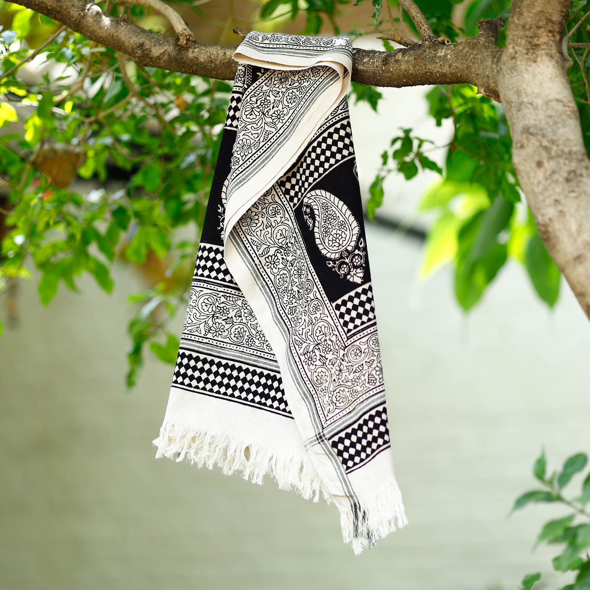 BAGH PRINTS BY UMAR FARUK KHATRI Black - Bagh Hand Block Printed Handloom Cotton Towel