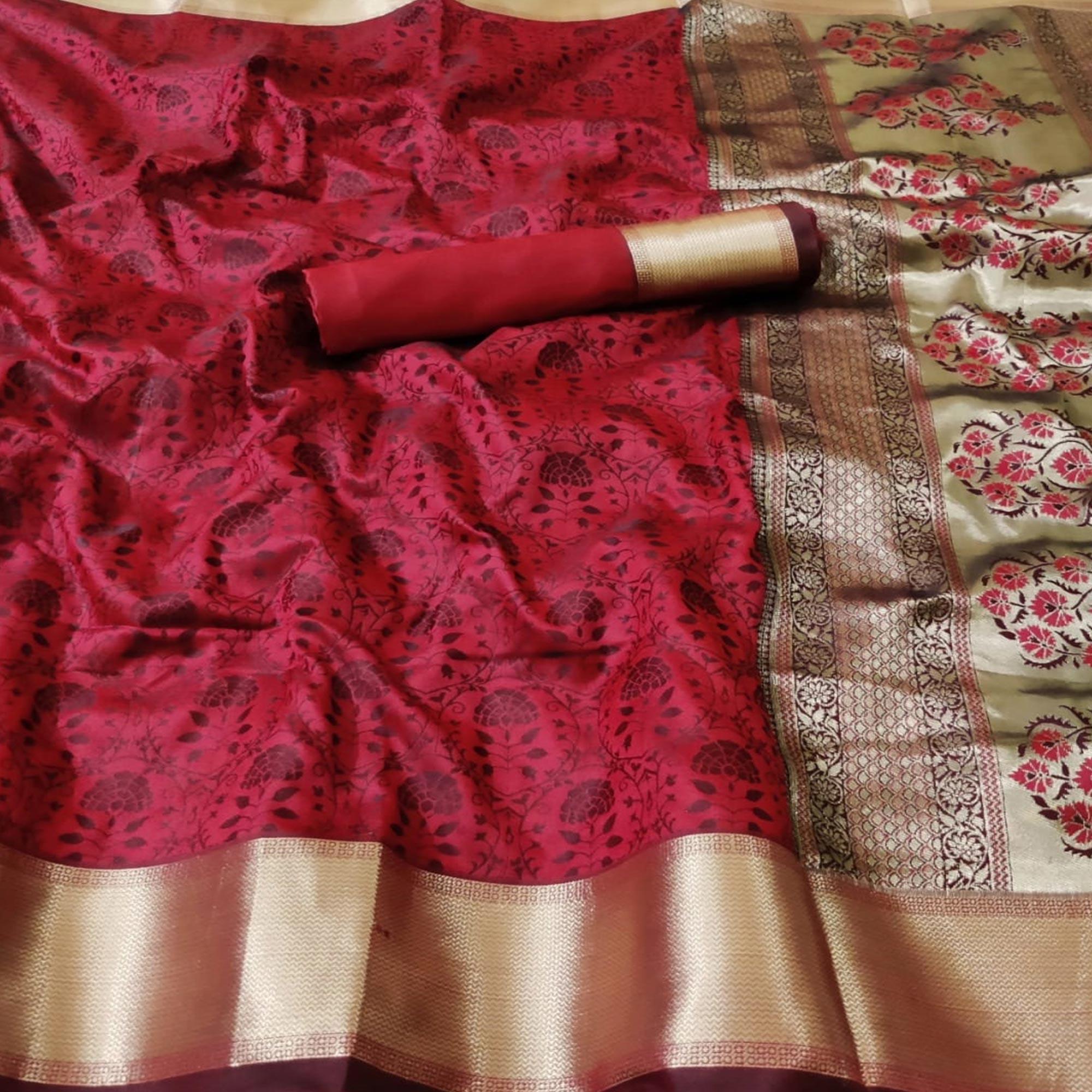 Peachmode Jazzy Red Colored Festive Wear Woven Heavy Silk Saree - view 2