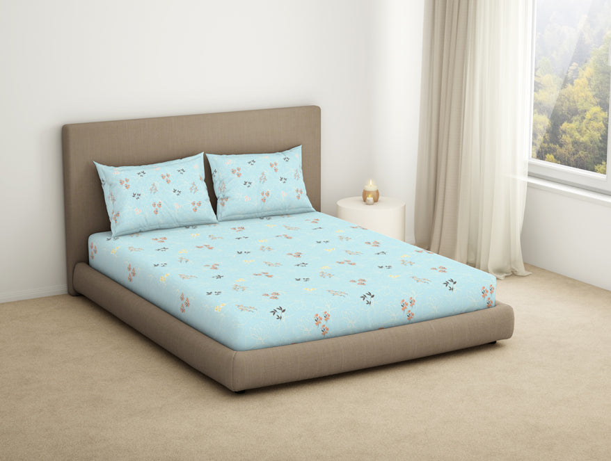 Spaces India Floral Salt Air - Light Blue 100% Cotton King Fitted Sheet - Dainty By Spaces-1065824 - view 2