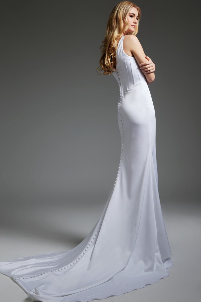 Jovani JB40782 Fitted Long High Side Slit Wedding Dress - view 2