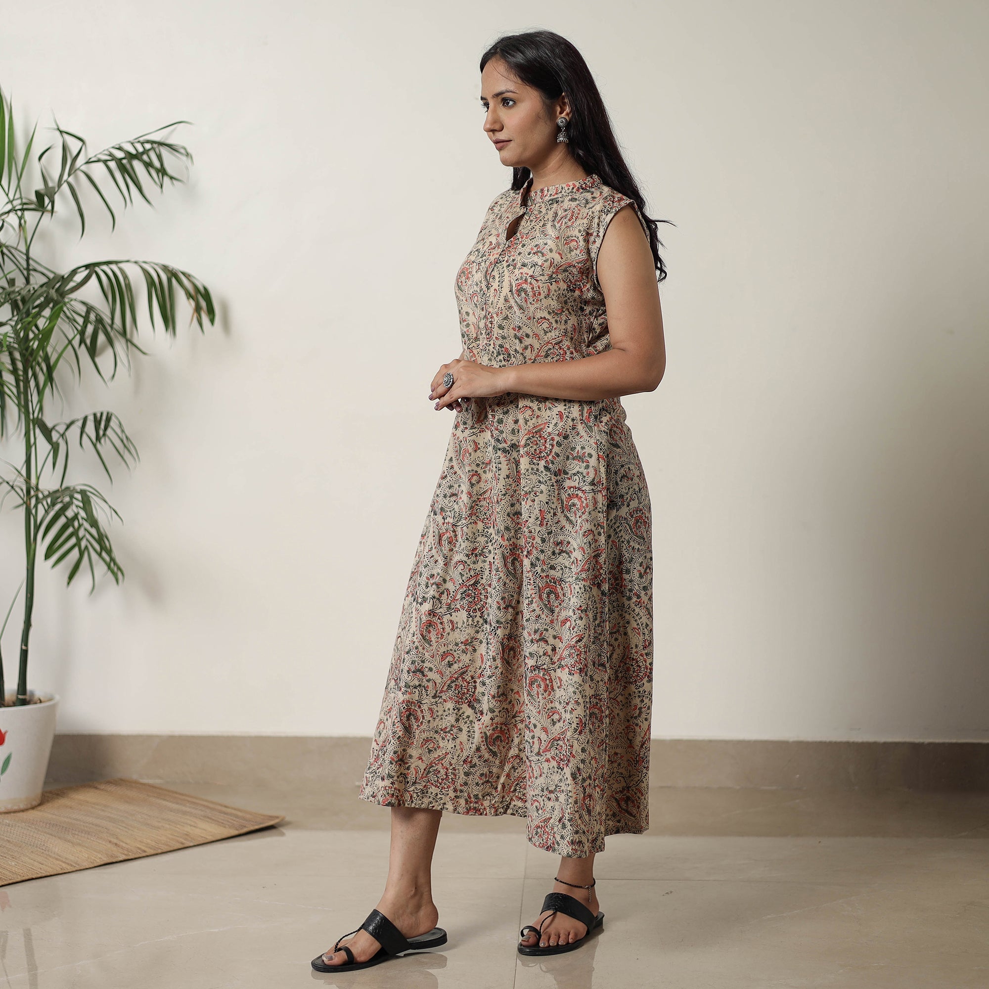 ITOKRI CASUALS Beige - Pedana Kalamkari Block Printed Cotton Dress 16 - view 3