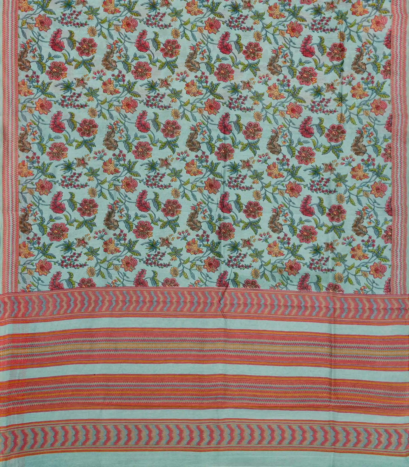 RmKV Light Blue Handloom Chanderi Cotton Saree With Printed Floral Motifs - view 2