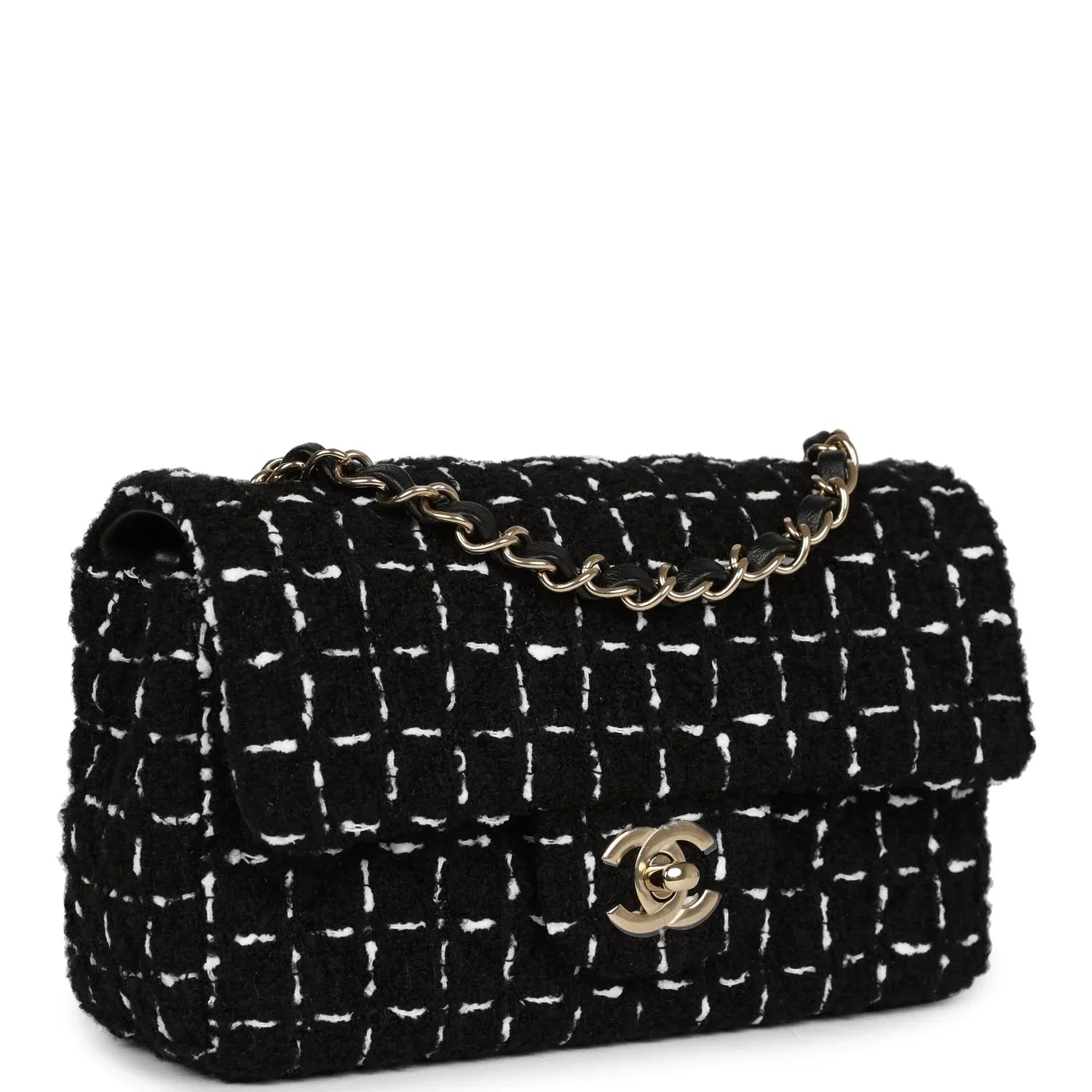 Cop Underdog Chanel Mini Classic Rectangular Flap Black and White Tweed Gold Hardware - view 2