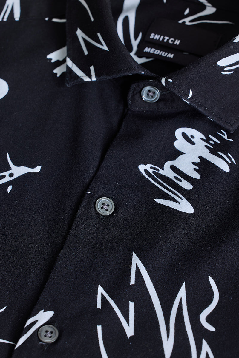 SNITCH Black Abstract Slim Fit Shirt - view 2