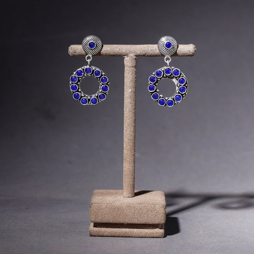 WHITE RIVER STORIES Antique Finish Oxidised German Silver Stone Earrings