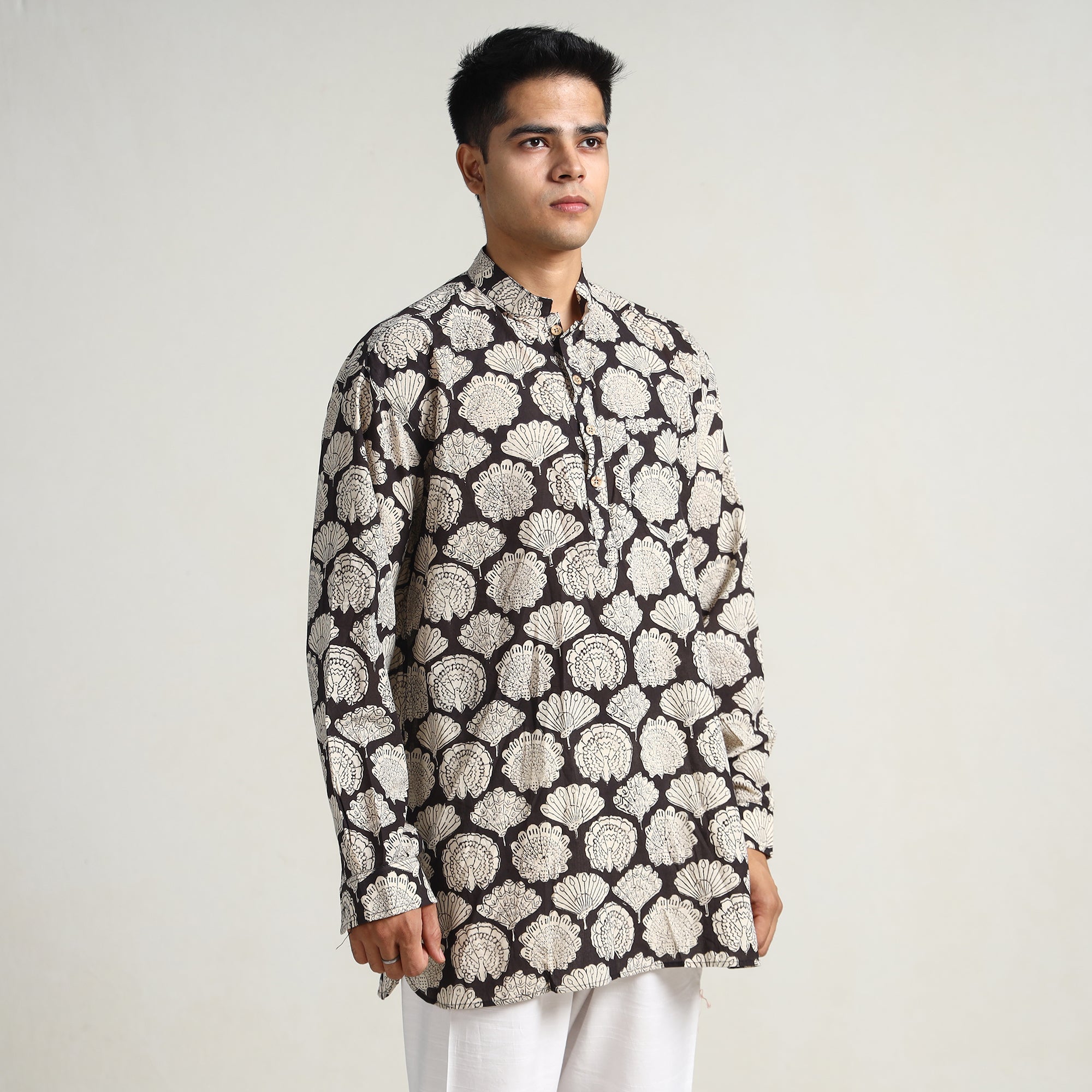 ITOKRI CASUALS Brown - Bagru Block Printed Cotton Men Short Kurta 05 - view 3