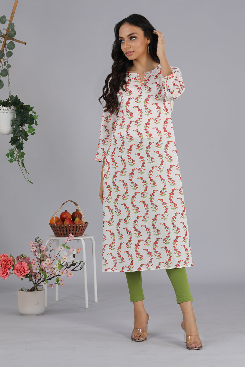 Kalanjali Ethnics Hand block printed kurti – Women's, White - view 3