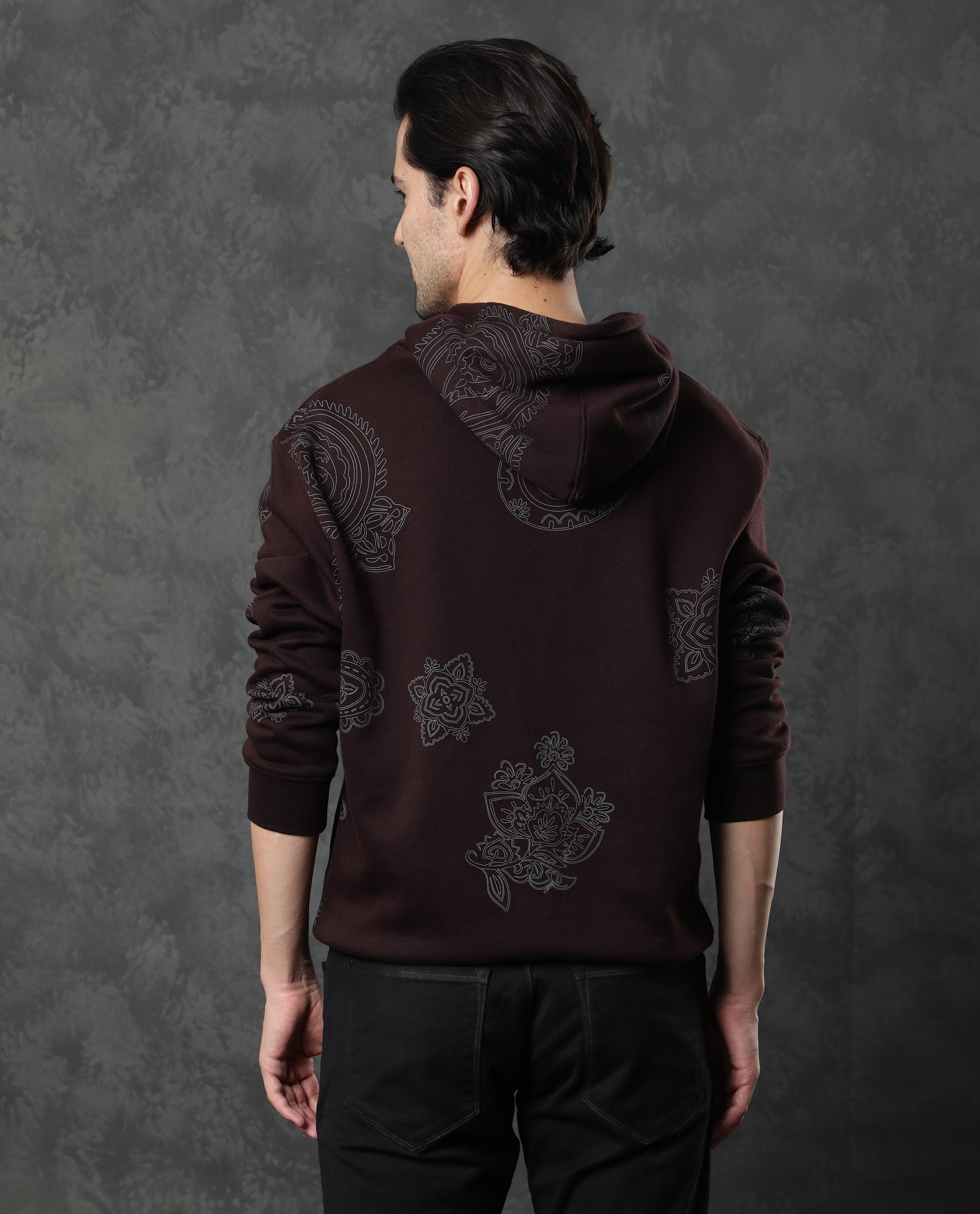 Rare Rabbit Men'S Helio Maroon Sweatshirt Cotton Polyester Fabric Hooded Neck Full Sleeves Drawstring Slim Fit - view 12
