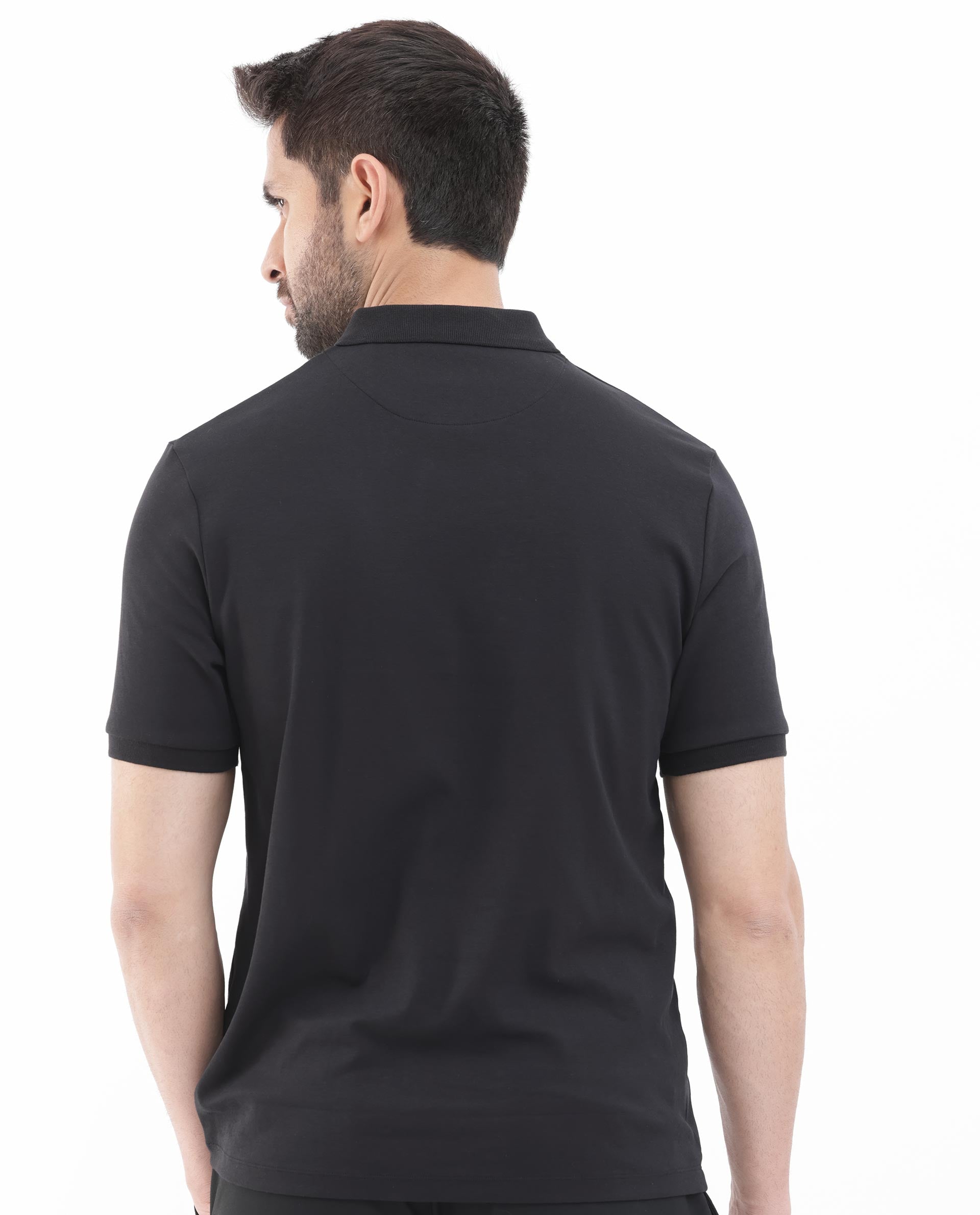 Rare Rabbit Men's Holit Black Half Sleeves Button Closure Solid Polo T-Shirt - view 9