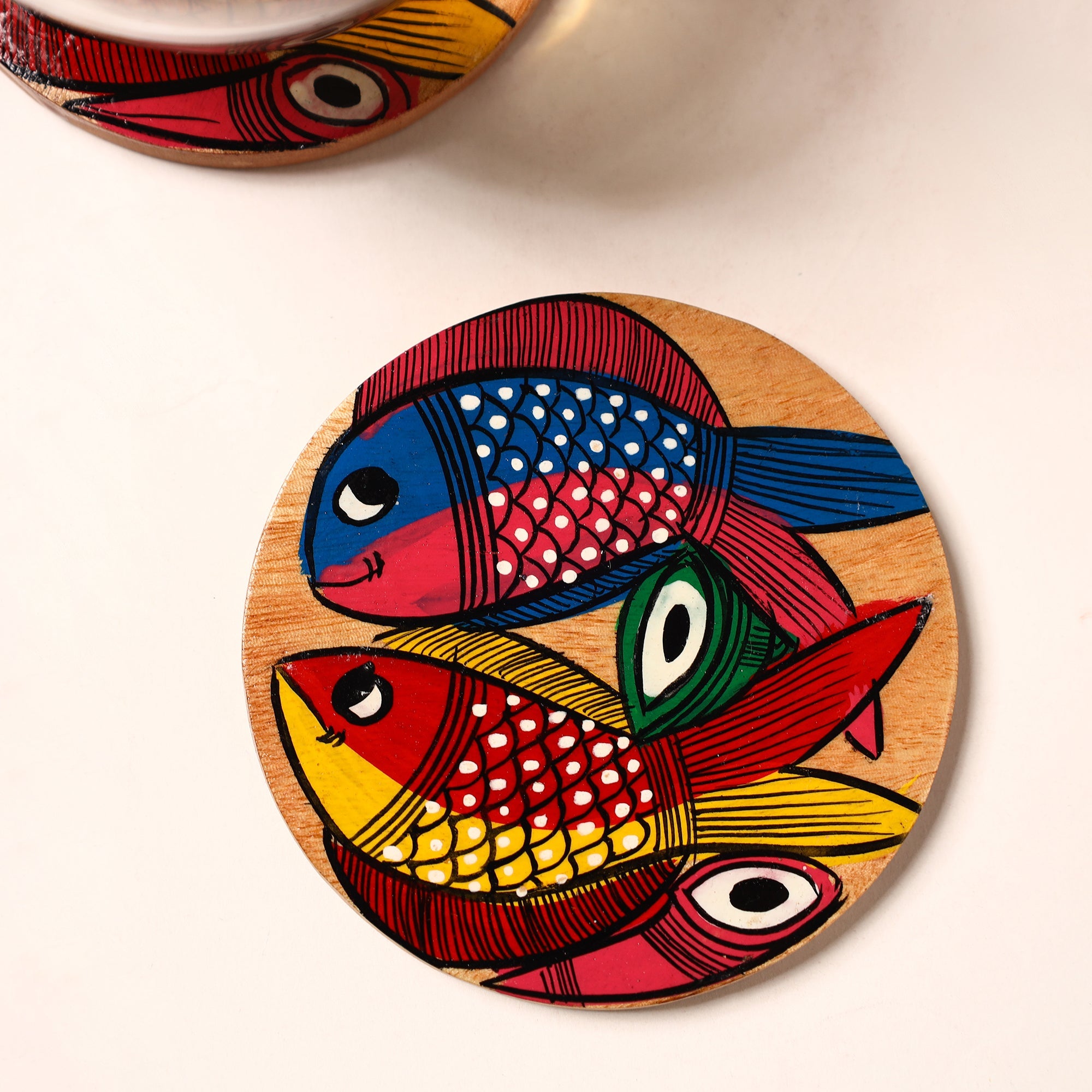 ITOKRI CRAFTS INITIATIVE Bengal Patua Handpainted Akashmoni Wooden Coasters (Set of 4) 38 - view 2