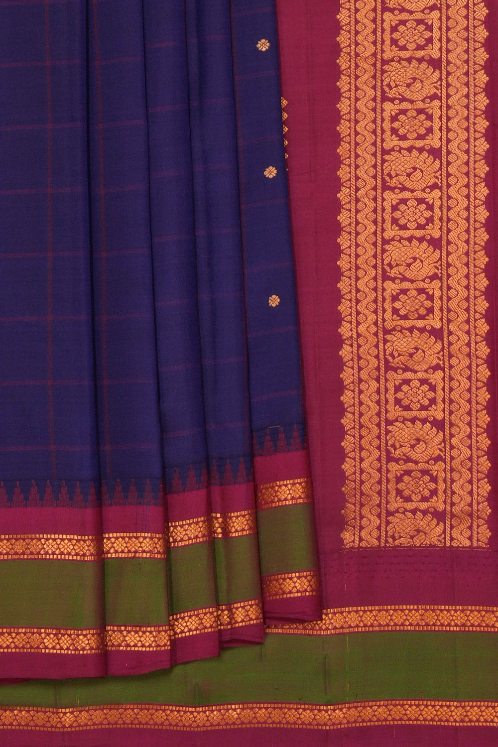 Kalanjali Gadwal Silk Violet Kattam Saree – Women's