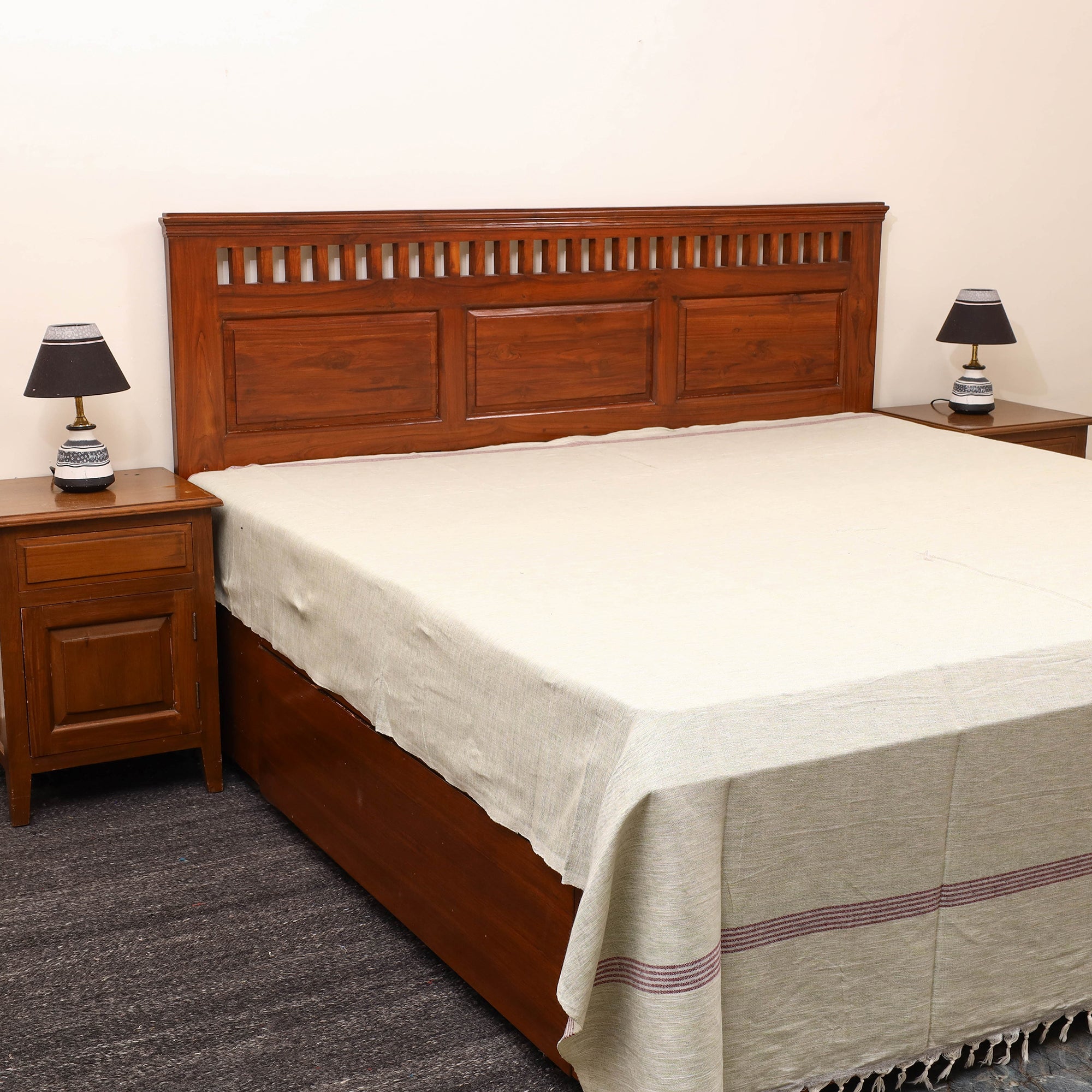 GWALIOR HANDLOOMS Beige - Plain Cotton Double Handloom Bed Cover (98 x 90 in) 24