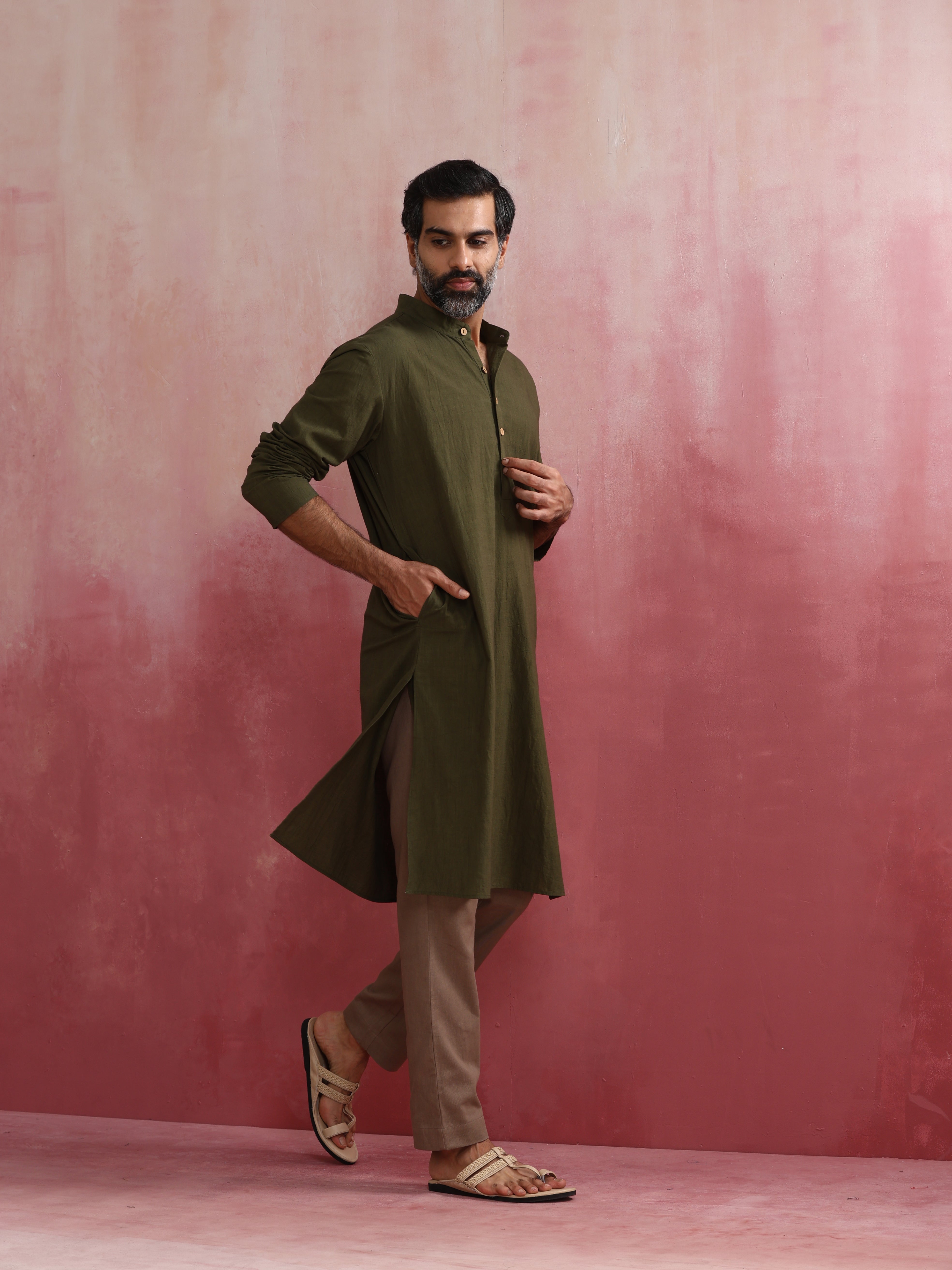 trueBrowns Men's Olive Kurta - view 2