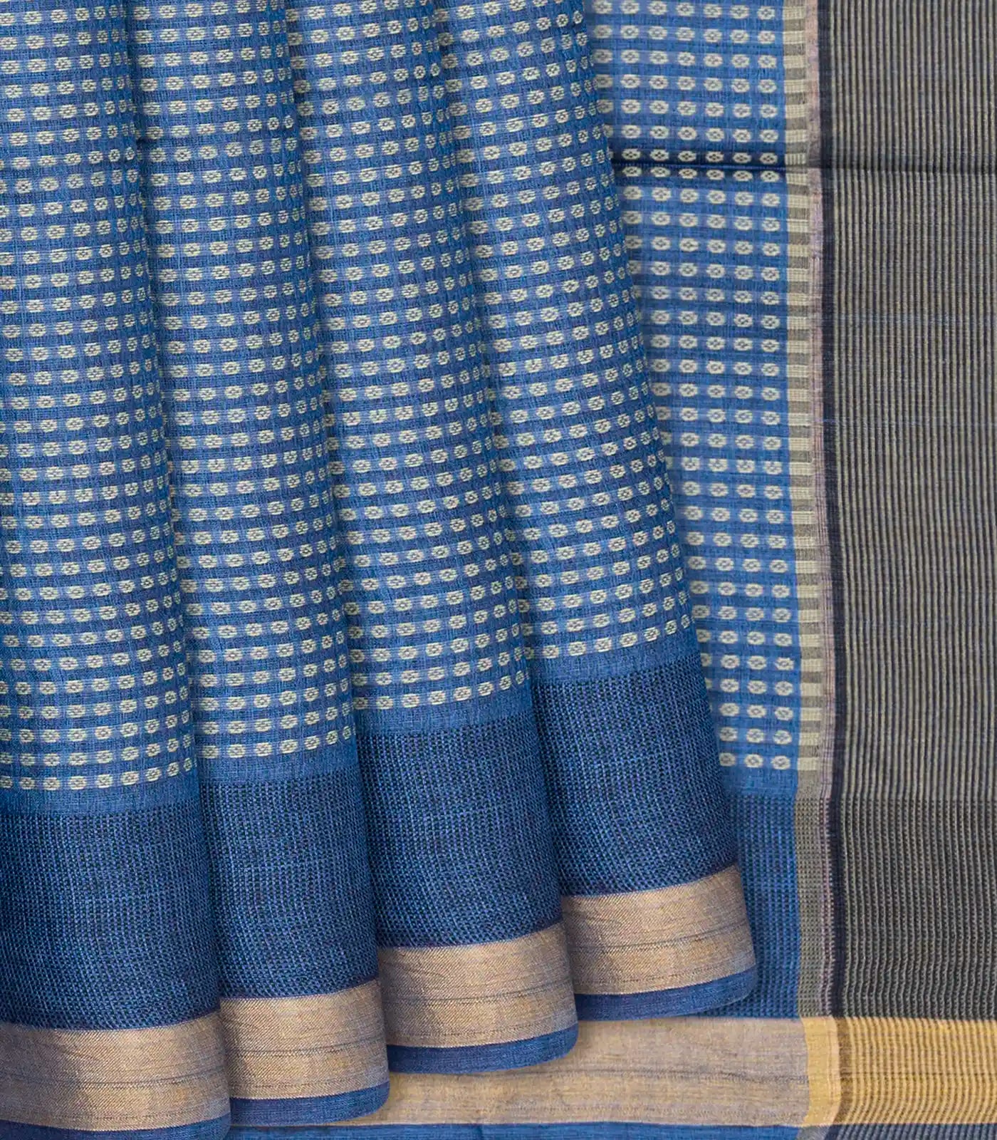 RmKV Steel Blue Woven Tussar Silk Saree With Button Motifs-Steel Blue
