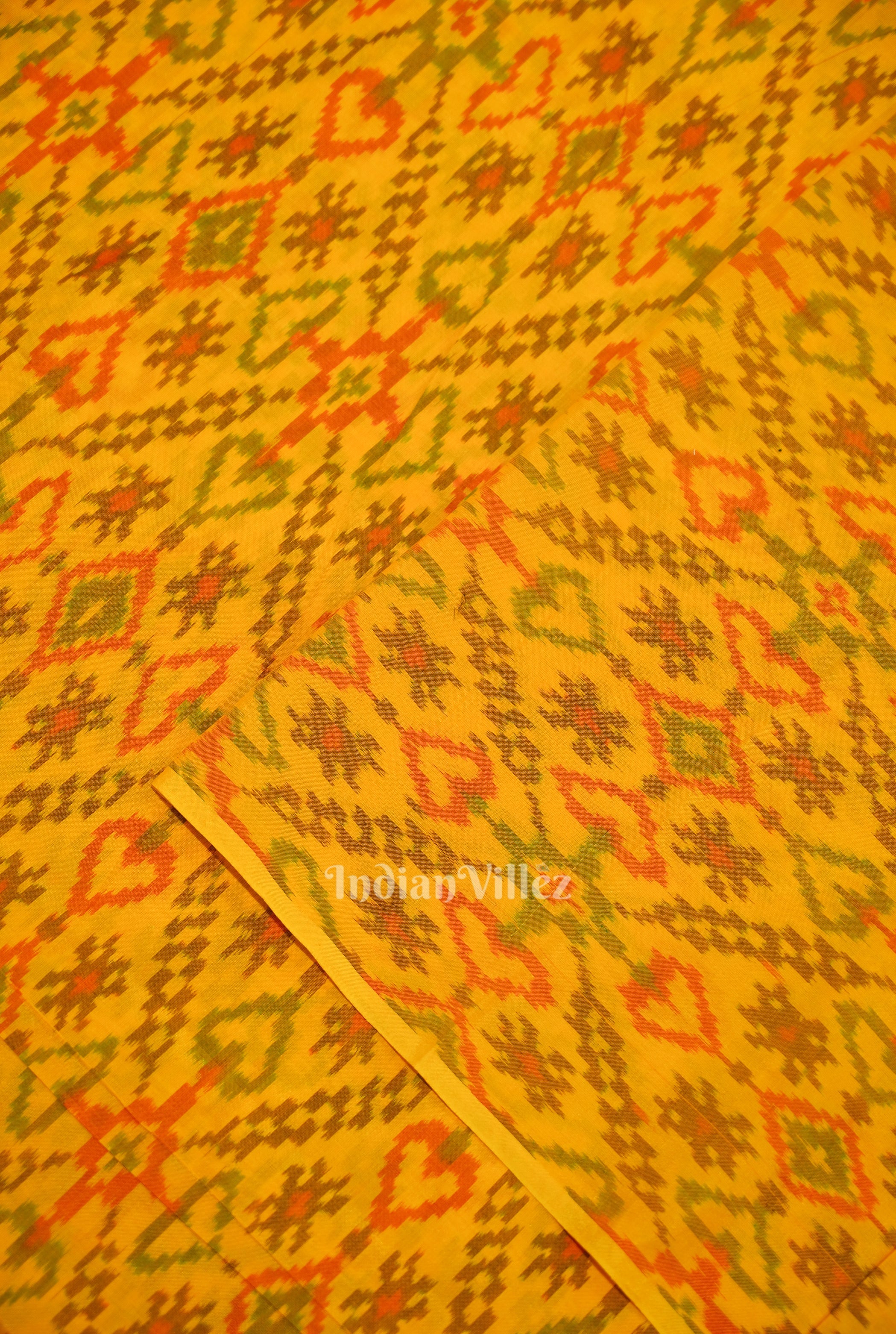 IndianVillèz Exclusive Bright Yellow Pochampally Ikat Silk & Cotton (Sico) Fabric - view 2