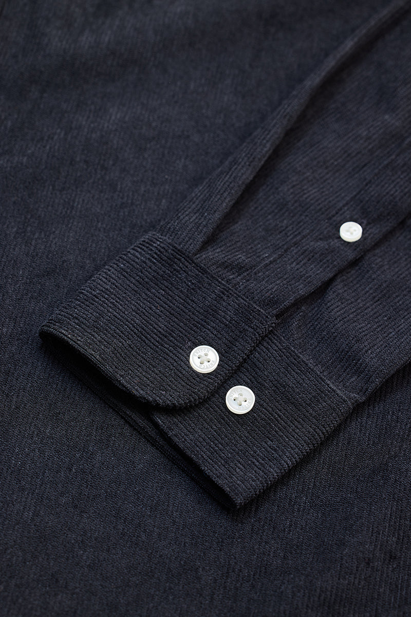 SNITCH Black Slim Fit Corduroy Shirt - view 9