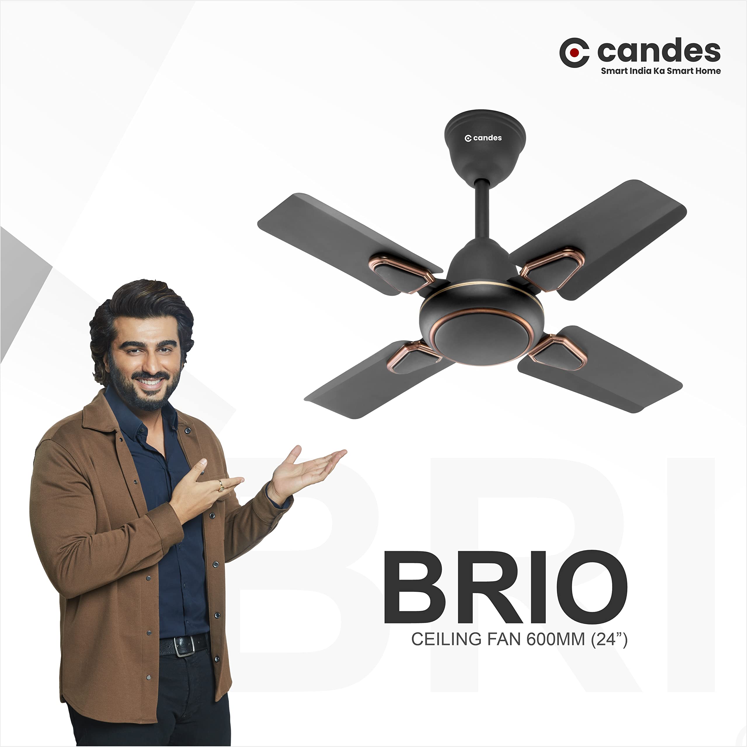 Candes Brio Turbo 600 mm / 24 Inch High Speed 4 Blade Anti-Dust Ceiling Fan, 405 RPM, Suitable for Kitchen/Veranda/Balcony/Small Room (Pack of 2, Coff - view 2