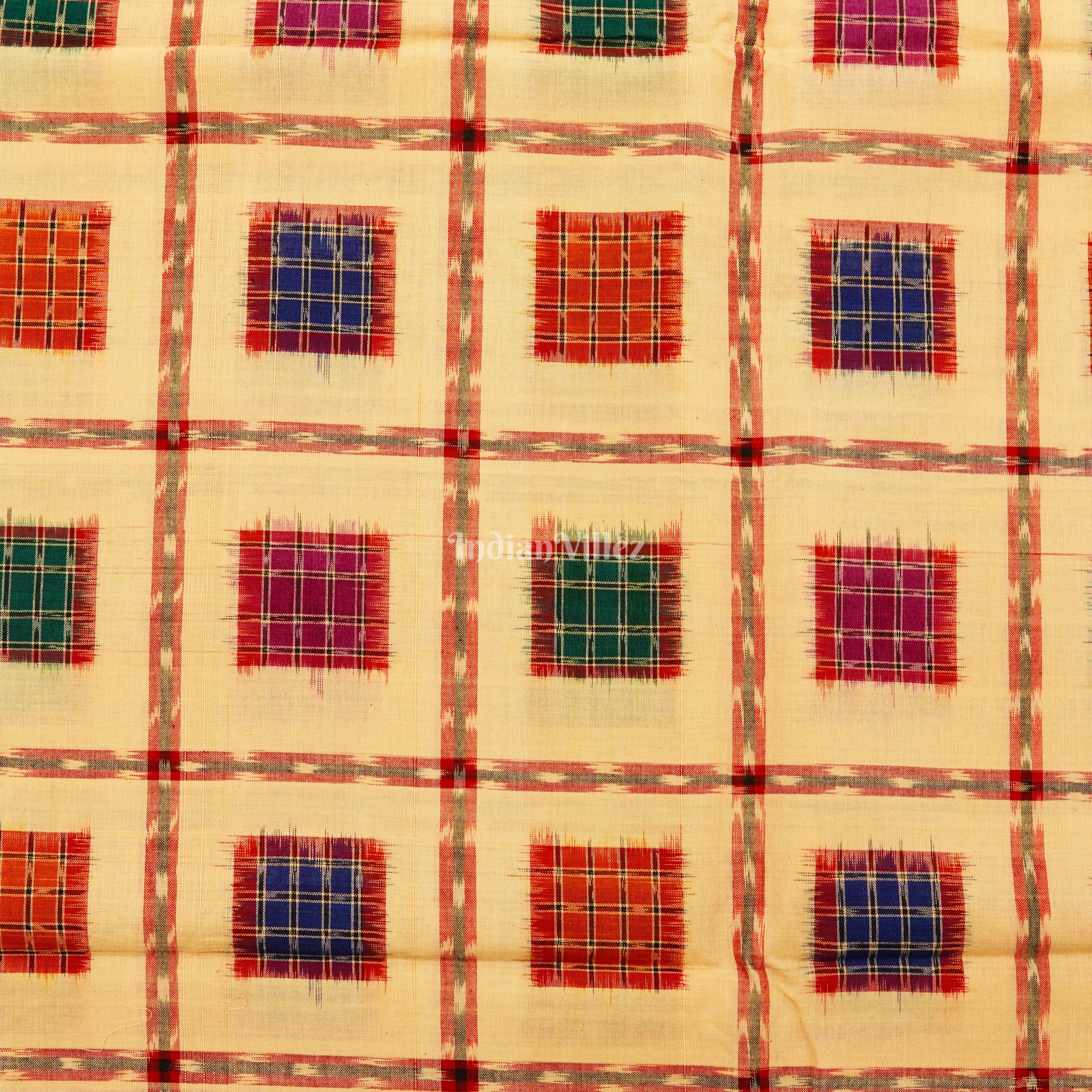 IndianVillèz Exclusive Light Yellow Aswini Sambalpuri Ikat Cotton Fabric - view 2