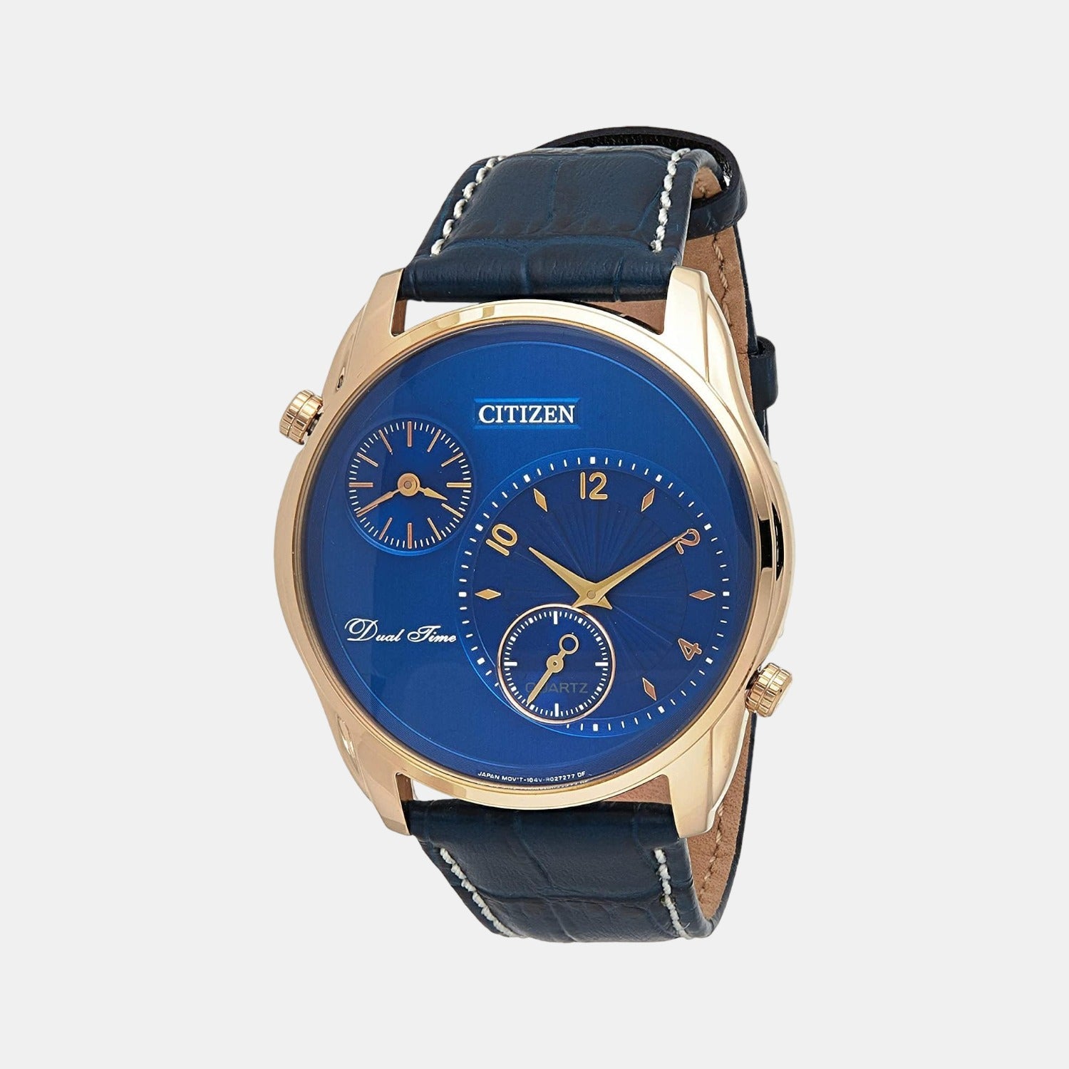 Citizen Dual Time Men Quartz Blue Dial Chronograph Leather Watch AO3033-00L