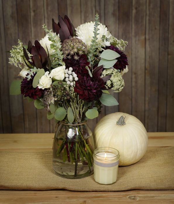 fiftyflowers.com Oxblood and Sage Centerpiece Inspiration