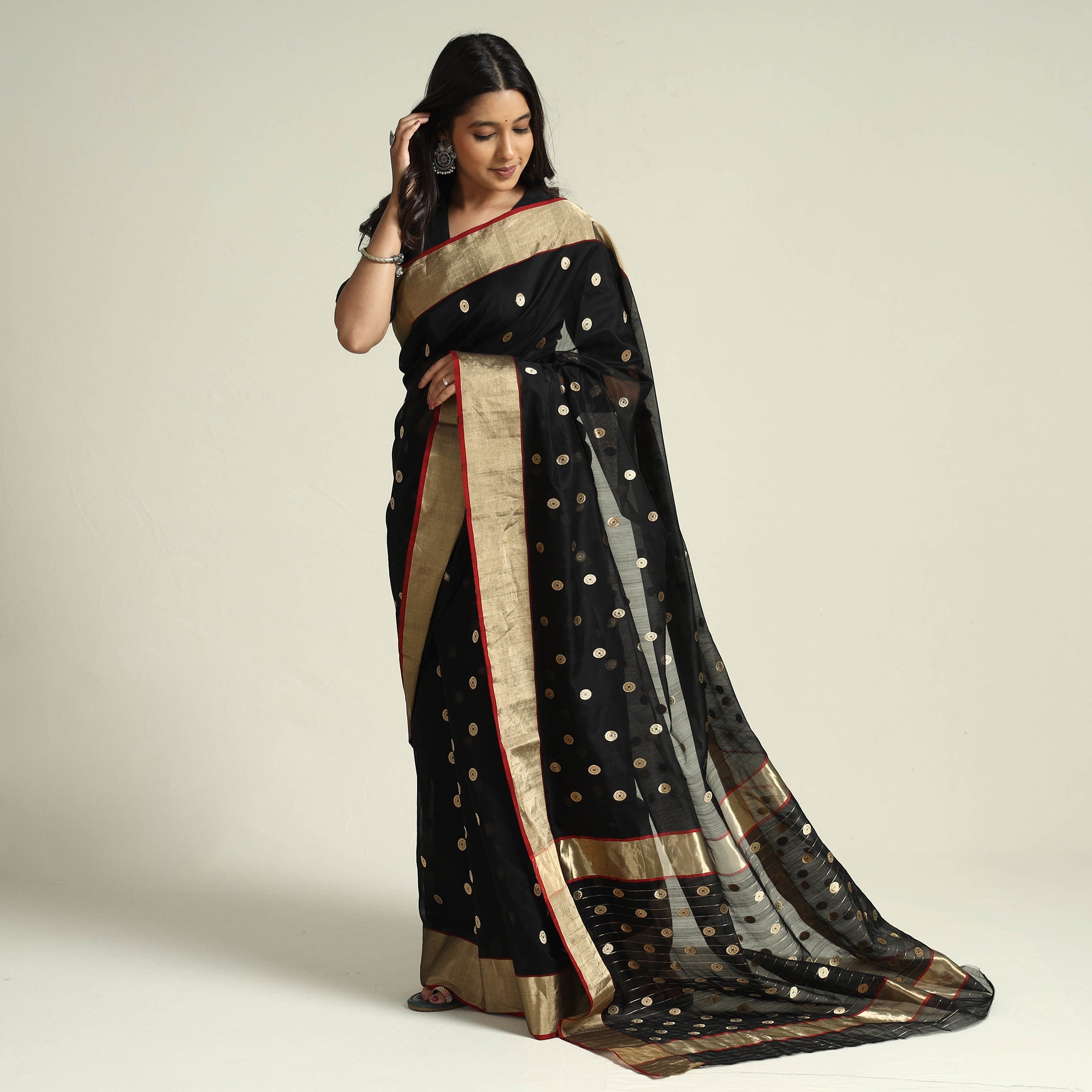CHANDERI BY RAUPH KHAN Black - Traditional Chanderi Silk Handloom Zari Work Saree by Rauph Khan
