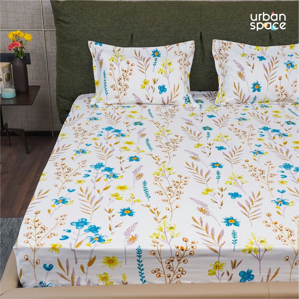 Urban Space -Home Furnishing Store Serene Collection - Breathable 200 TC 100% Pure Cotton Bedsheet with Pillow Cover, France - Blue - view 2