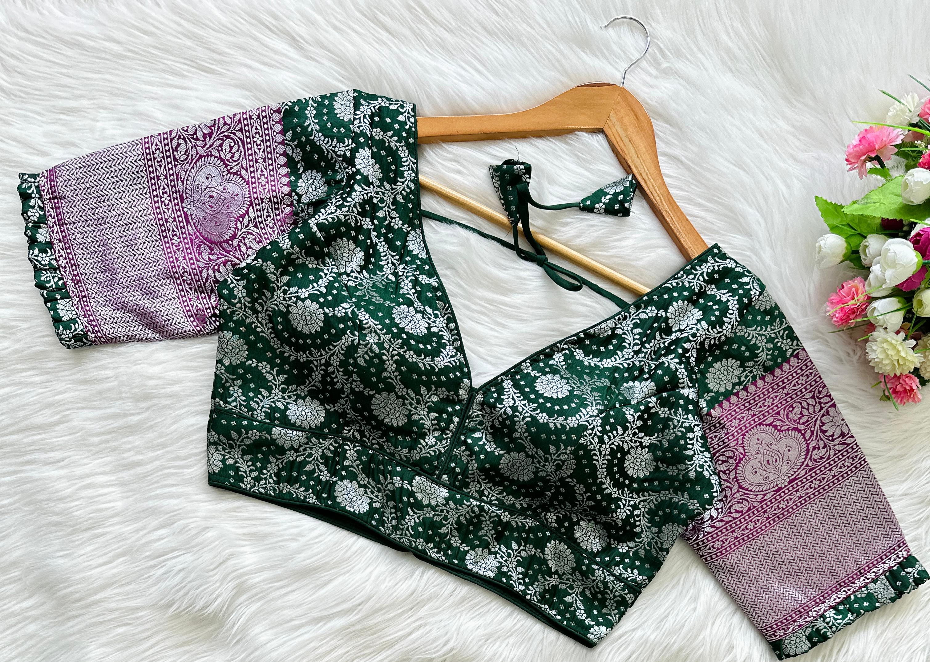 ClothsVilla Green Pure Banarasi Blouse with Stunning Weaving – Perfect Fit for Any Occasion