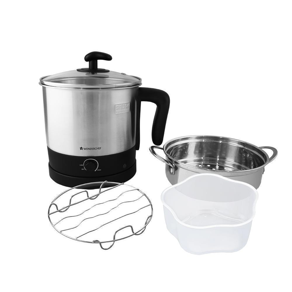 Wonderchef Prato Multi-Cook Stainless Steel 1.6L Electric Kettle with Steamer, 600W