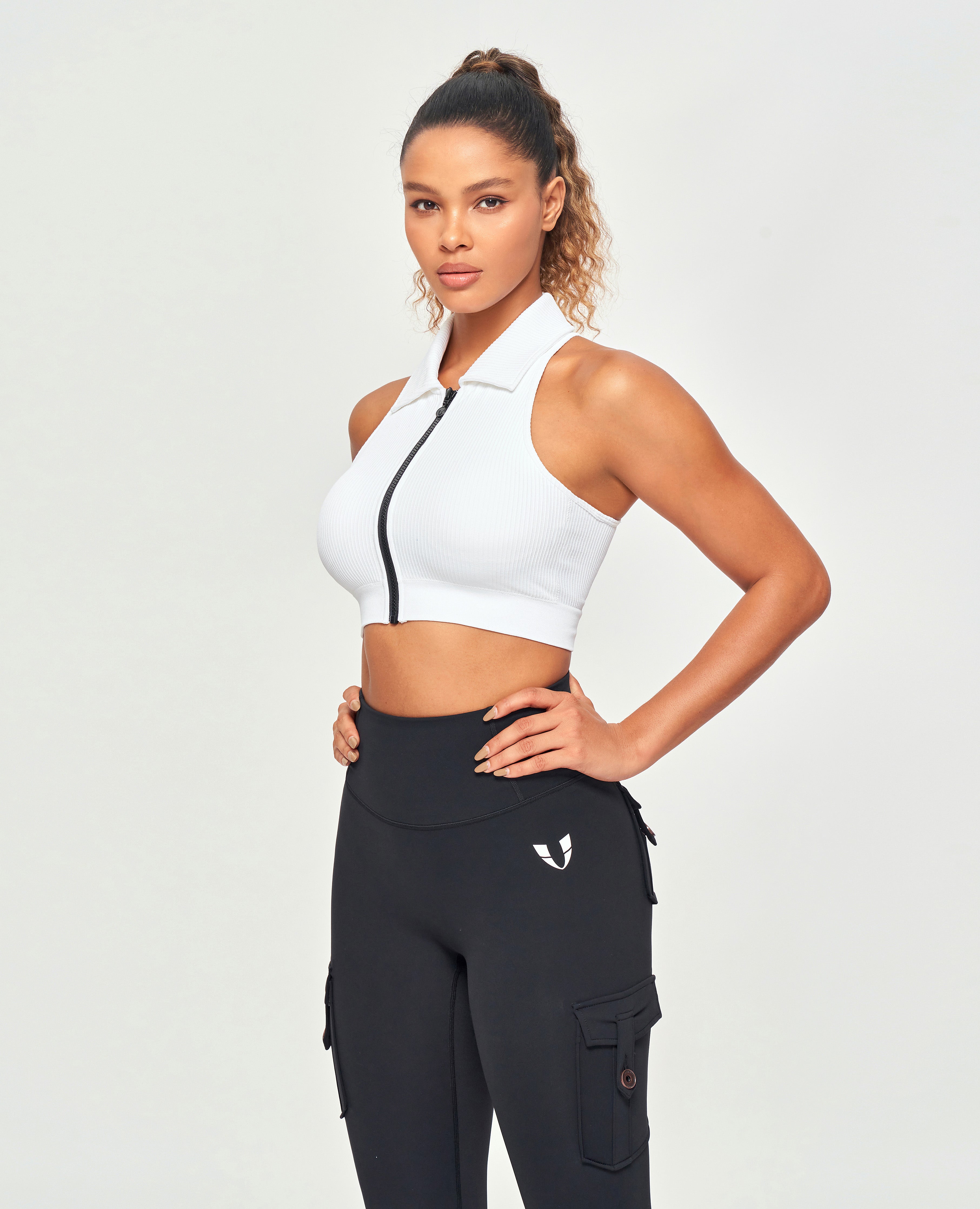 FIRM ABS Ribbed Full Zip Padded Tank Top - White - view 6