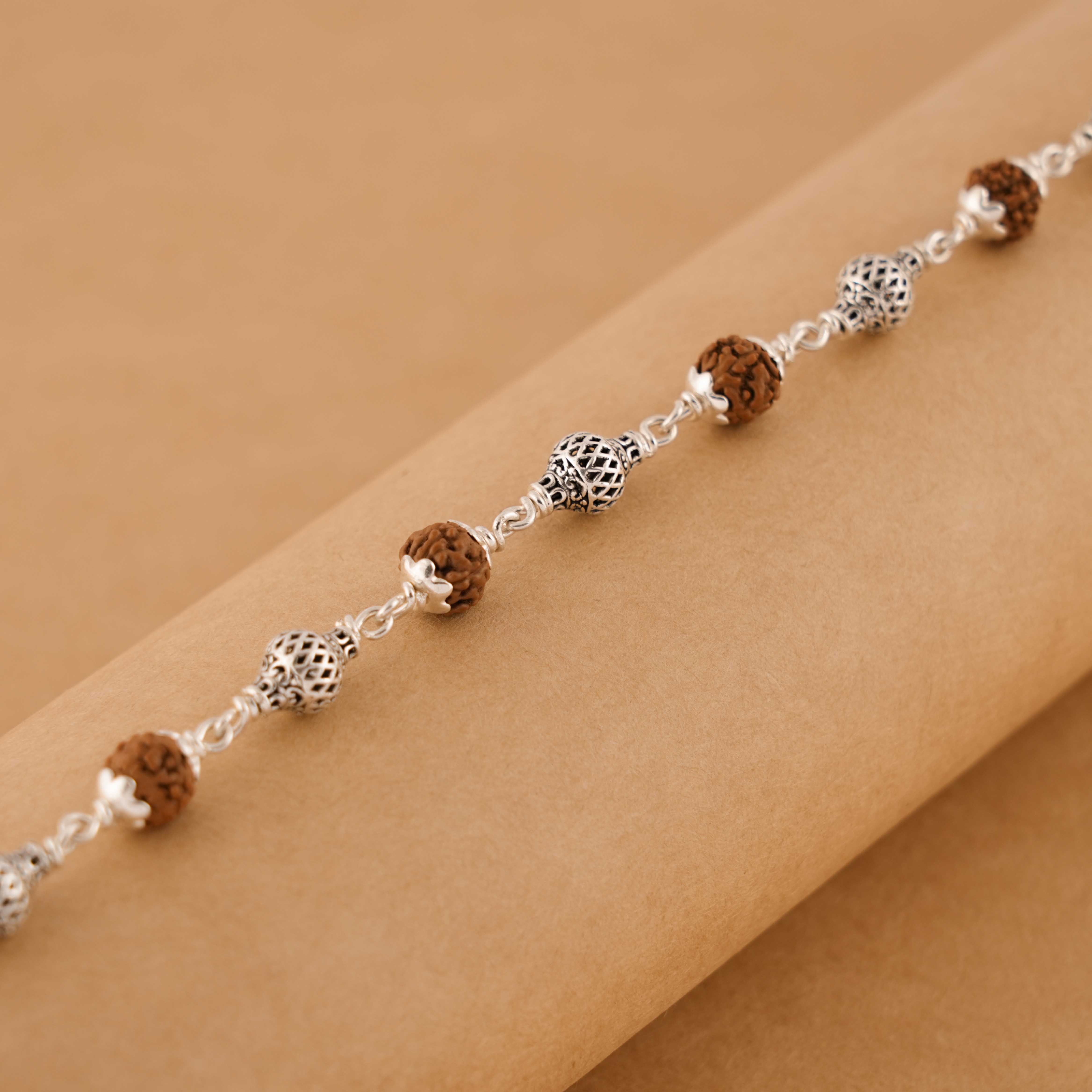 Rudraksha bracelet men – Prinjal Jewellers Rudraksha Bracelet for Men Silver (Alternate)