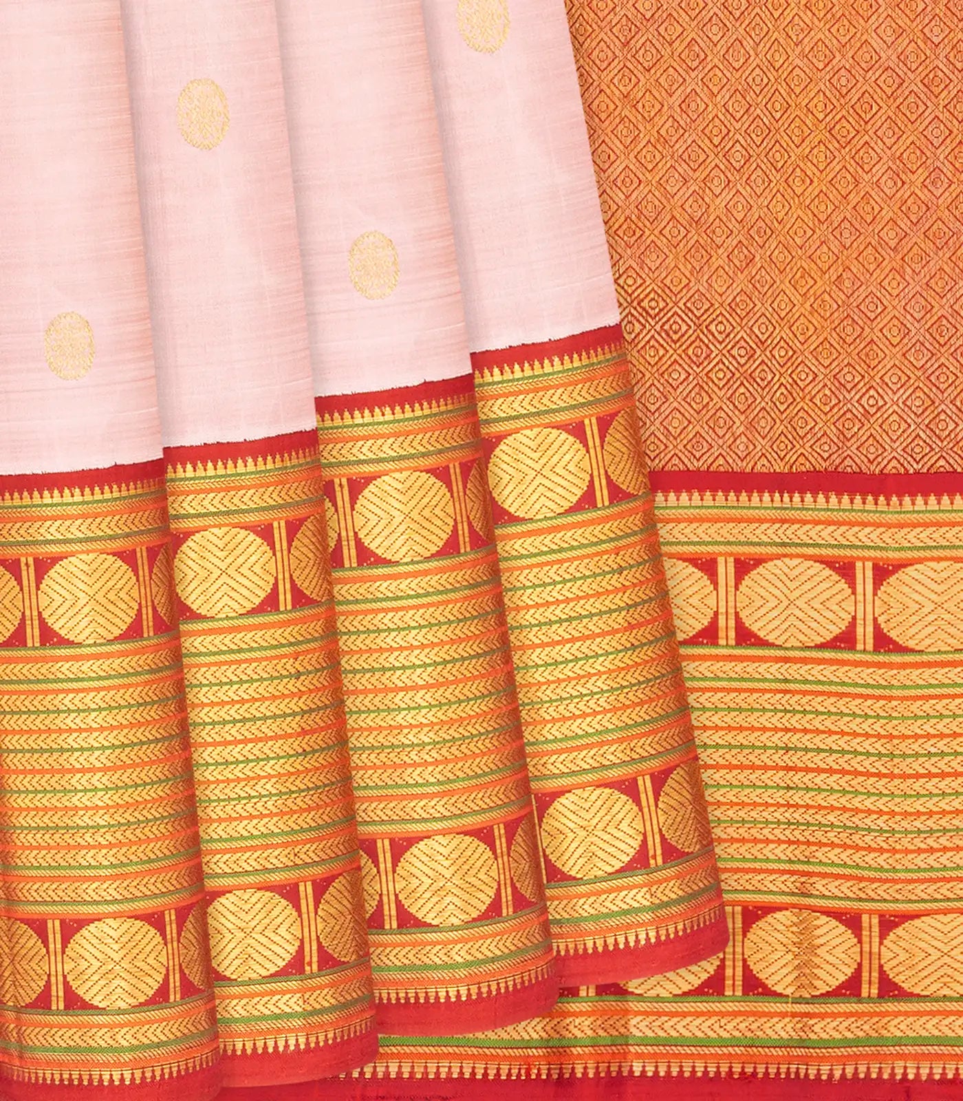 RmKV Baby Pink Handloom Kanchipuram Korvai Silk Saree With Annam Buttas-Baby Pink