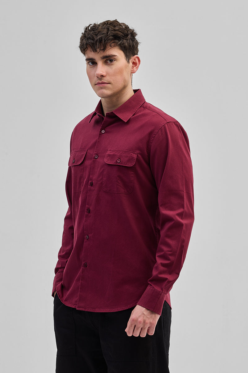 SNITCH Maroon Solid Double Pocket Overshirt - view 6