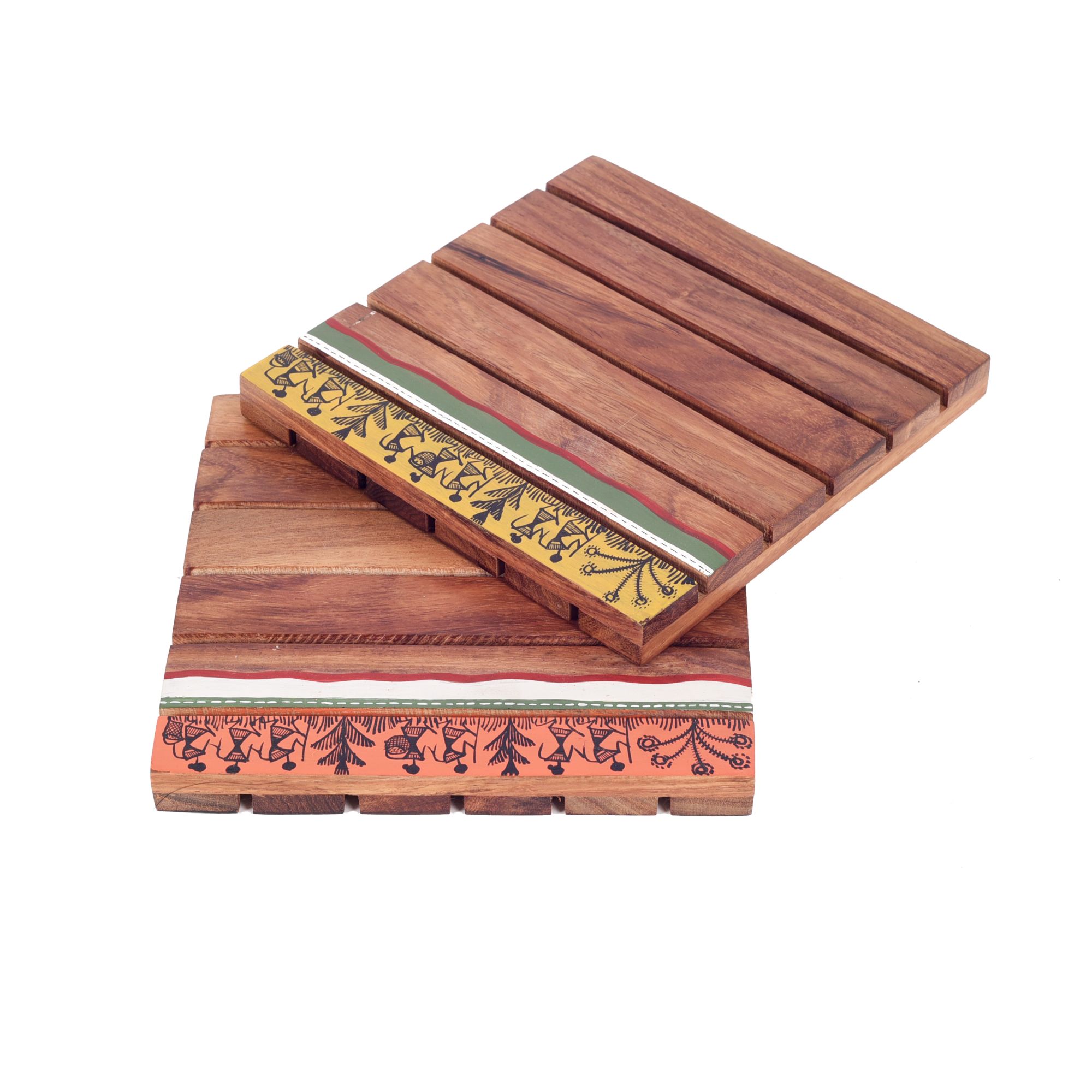 ART CREATIONS BY SUMAN SONTHALIA Brown - Rustic Square Wooden Trivets Set Of 2 (6x6x1.5) - view 3