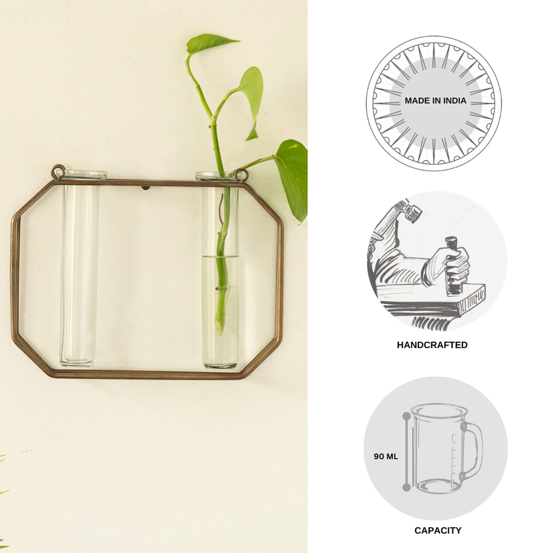 EXCLUSIVELANE 'Modern Glass Garden' Test Tube Wall Planter/Vases (7 Inch, Golden) - view 8