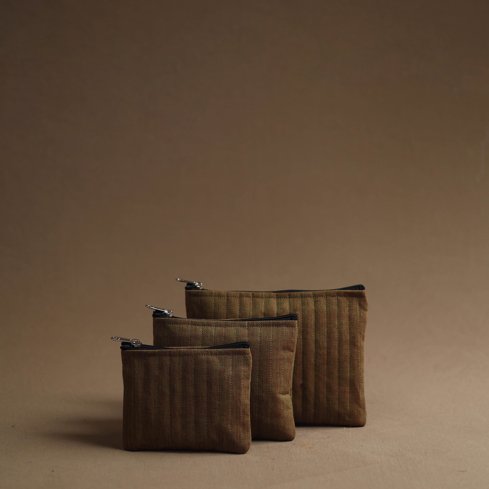 NOORI BAZAR Brown - Handmade Cotton Multipurpose Utility Pouches (set of 3) 32