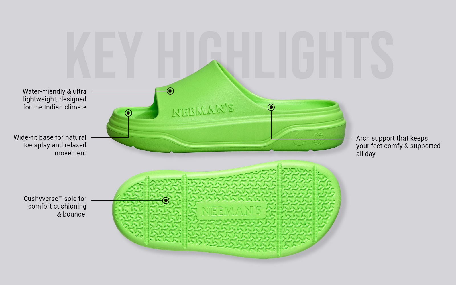 Neeman's Cushers Slides For Women : Neon Green - view 4