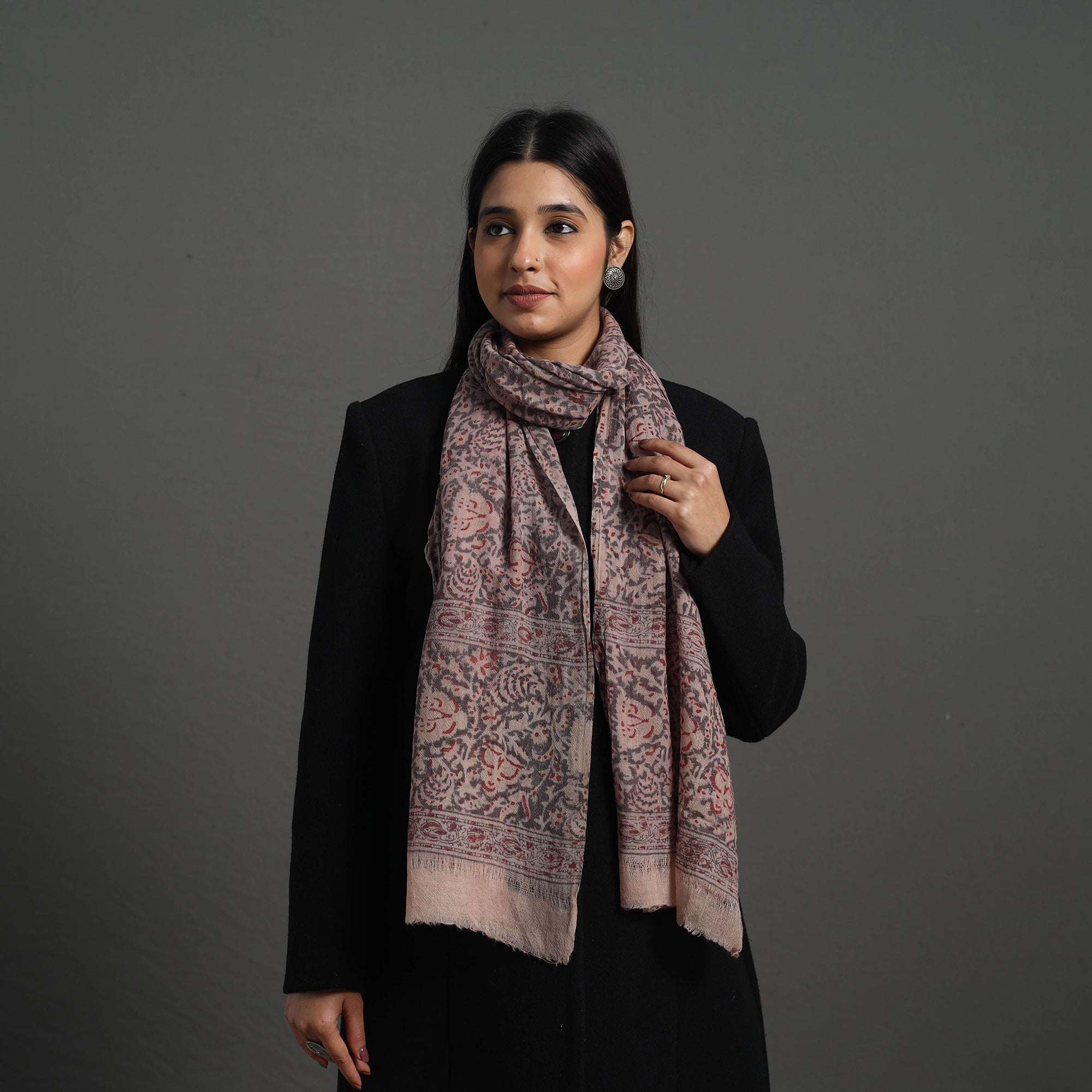 PITCHUKA SRINIVAS KALAMKARI PEDANA Black - Block Print Pedana Kalamkari Wool Stole 13 - view 2