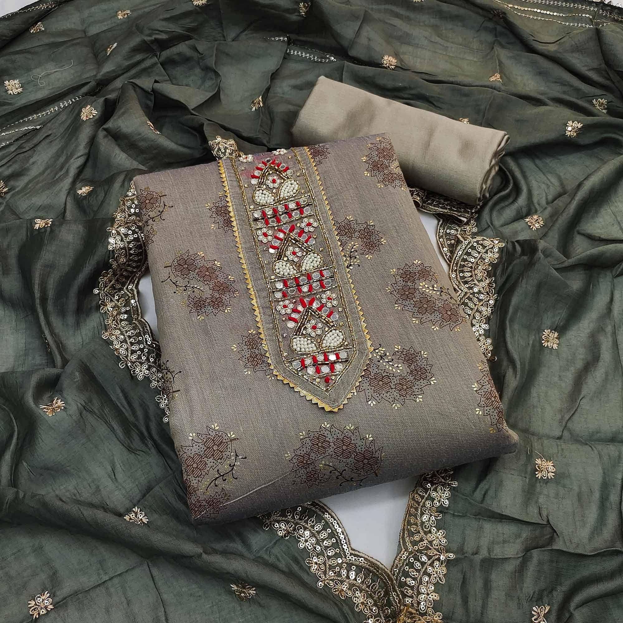 Grey dresses – BlackTree grey-floral-printed-chanderi-dress-material-142943